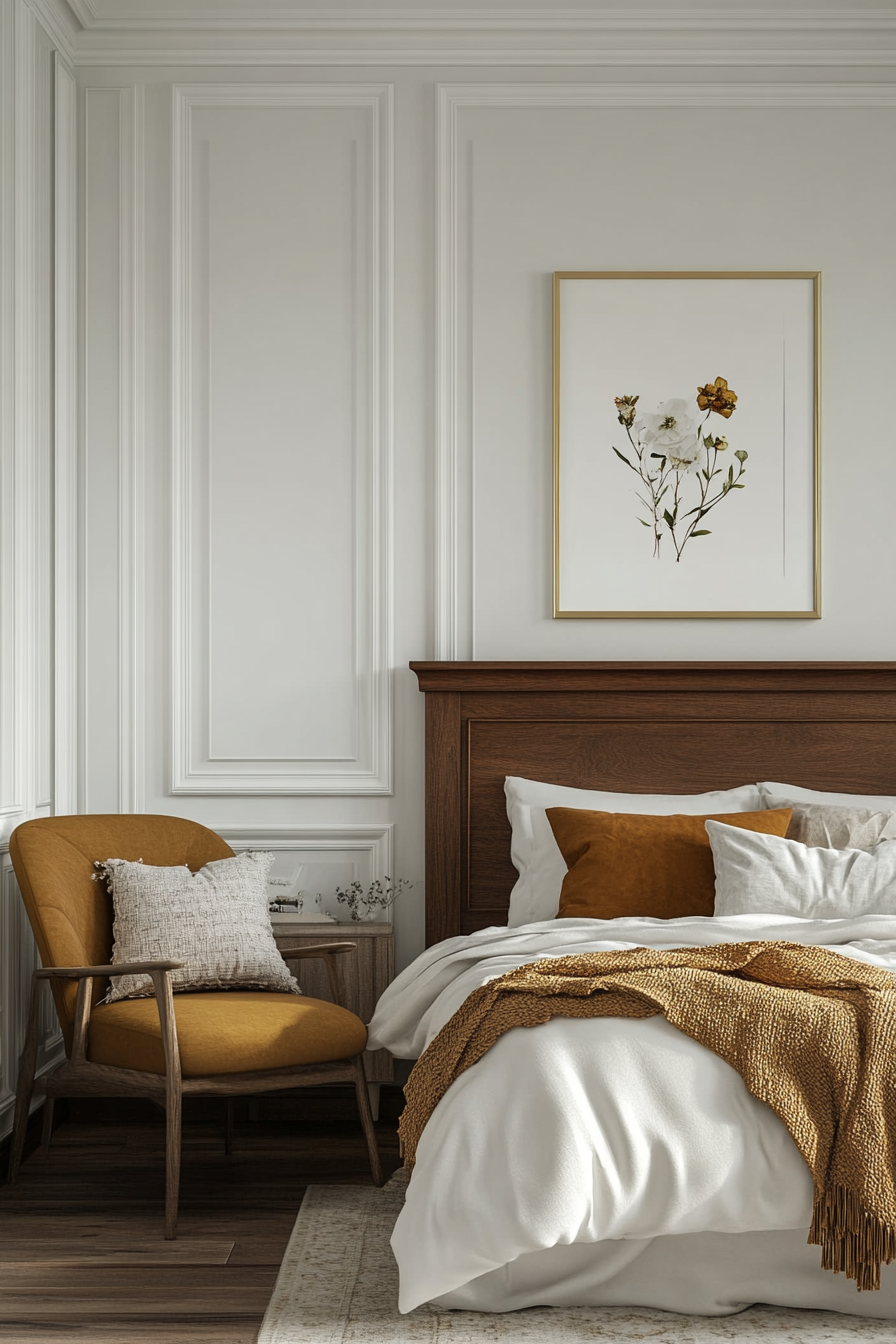 An elegant and soothing bedroom with natural materials