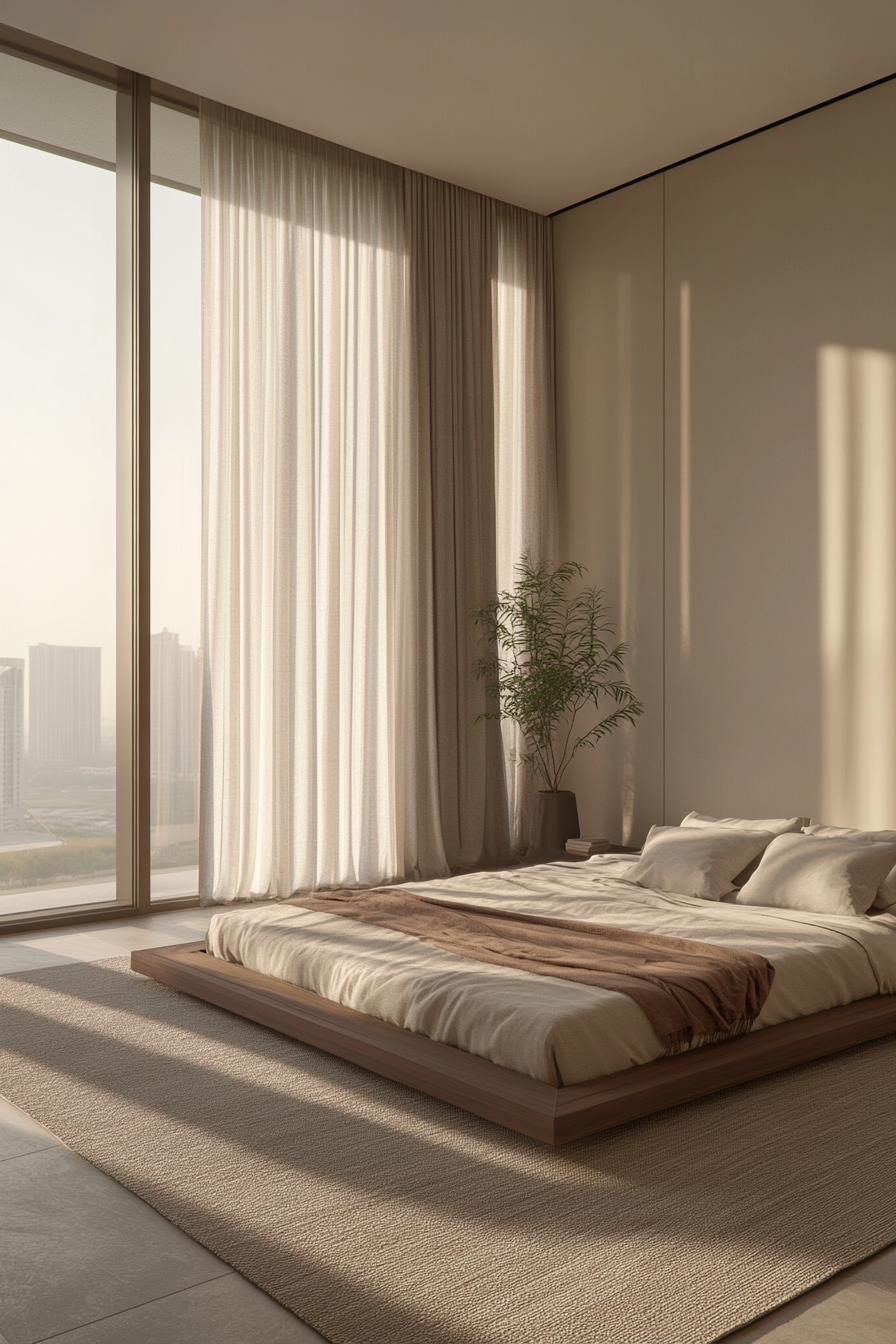A minimalist and elegant bedroom in neutral tones: The art of simplicity